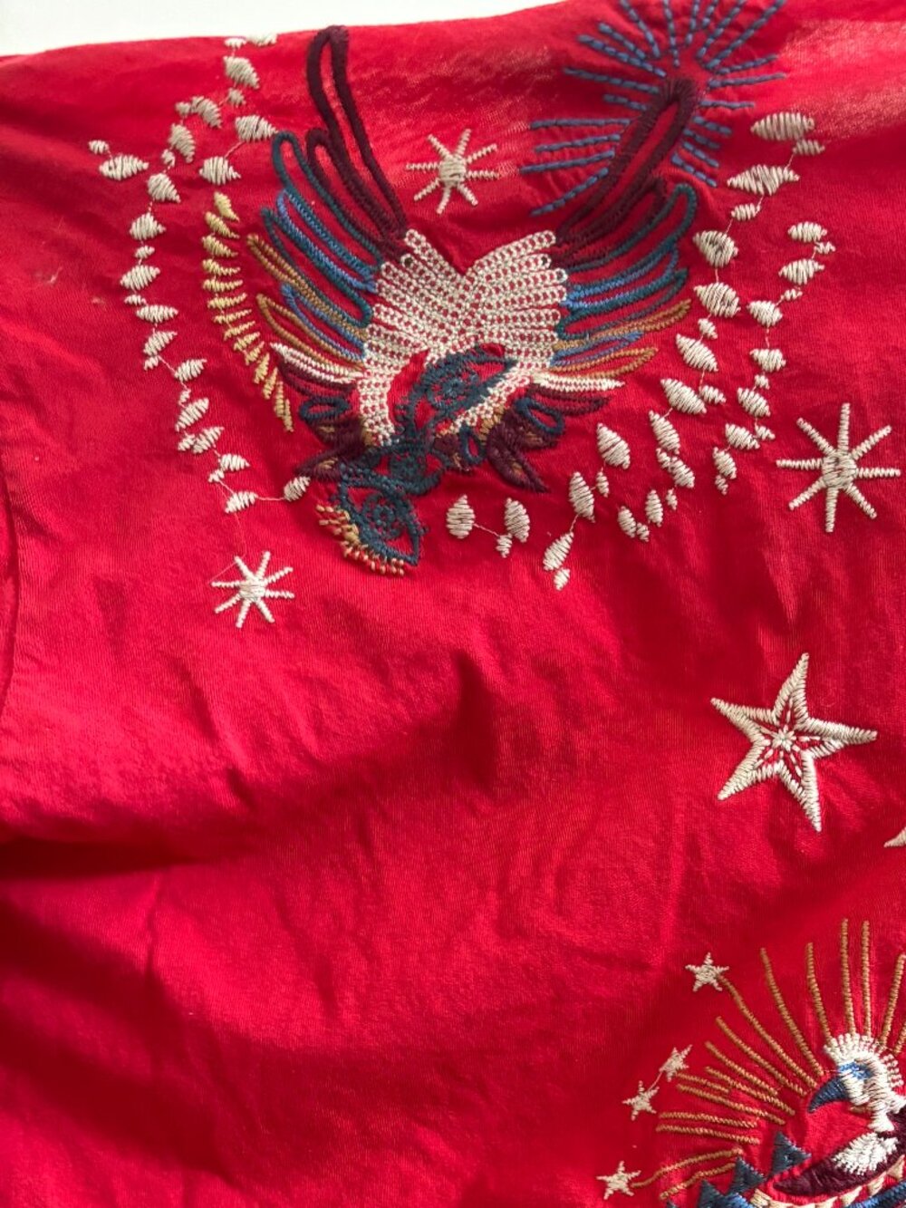 Johnny WAS Red Embroidered Long-Sleeve Tee with Heart Motifs S - Picture 4 of 7